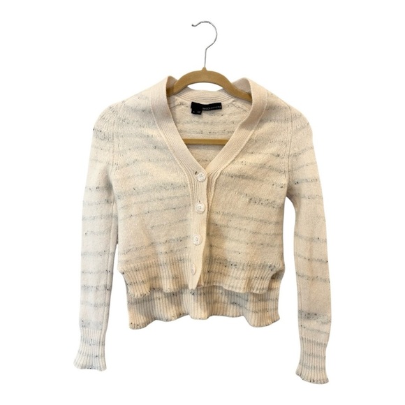 360 Cashmere Cashmere Cardigan Cream Speckled Striped V Neck Small - Picture 1 of 5